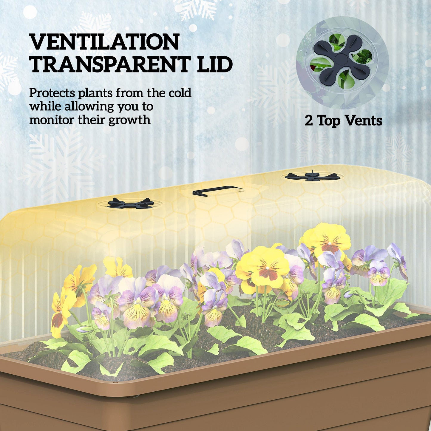 41L Self Watering Raised Garden Bed with Ventilation Transparent Lid Greenhouse, Storage Shelf, Planter Box with Water Level Indicator, 29.5" x 14.2" x 36.2", Brown