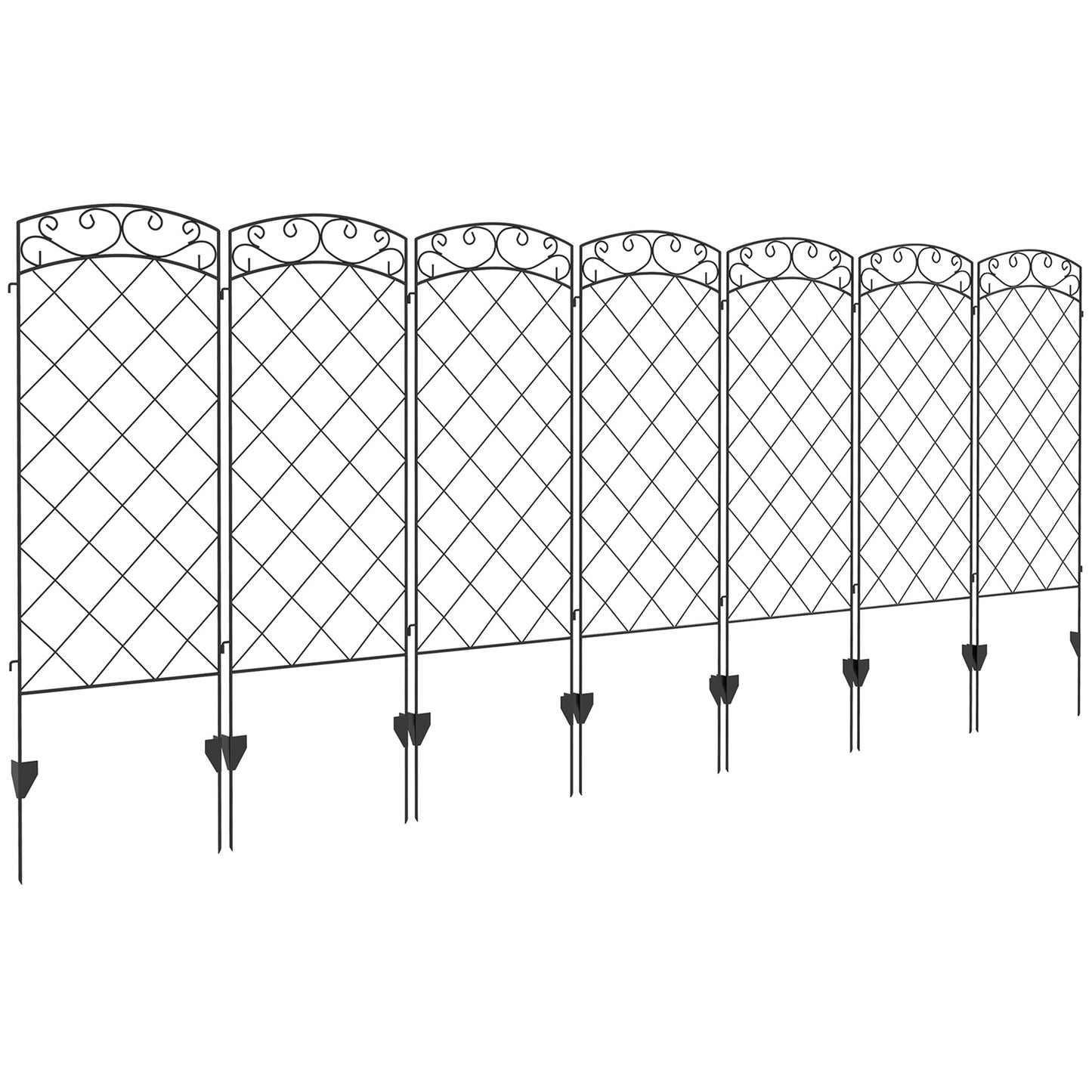 Garden Fence, 7 Pack Steel Fence Panels, 11.3' L x 43" H, Rust-Resistant Animal Barrier, Decorative Border Flower Edging for Yard, Patio, Outdoor Decor, Swirl Vines
