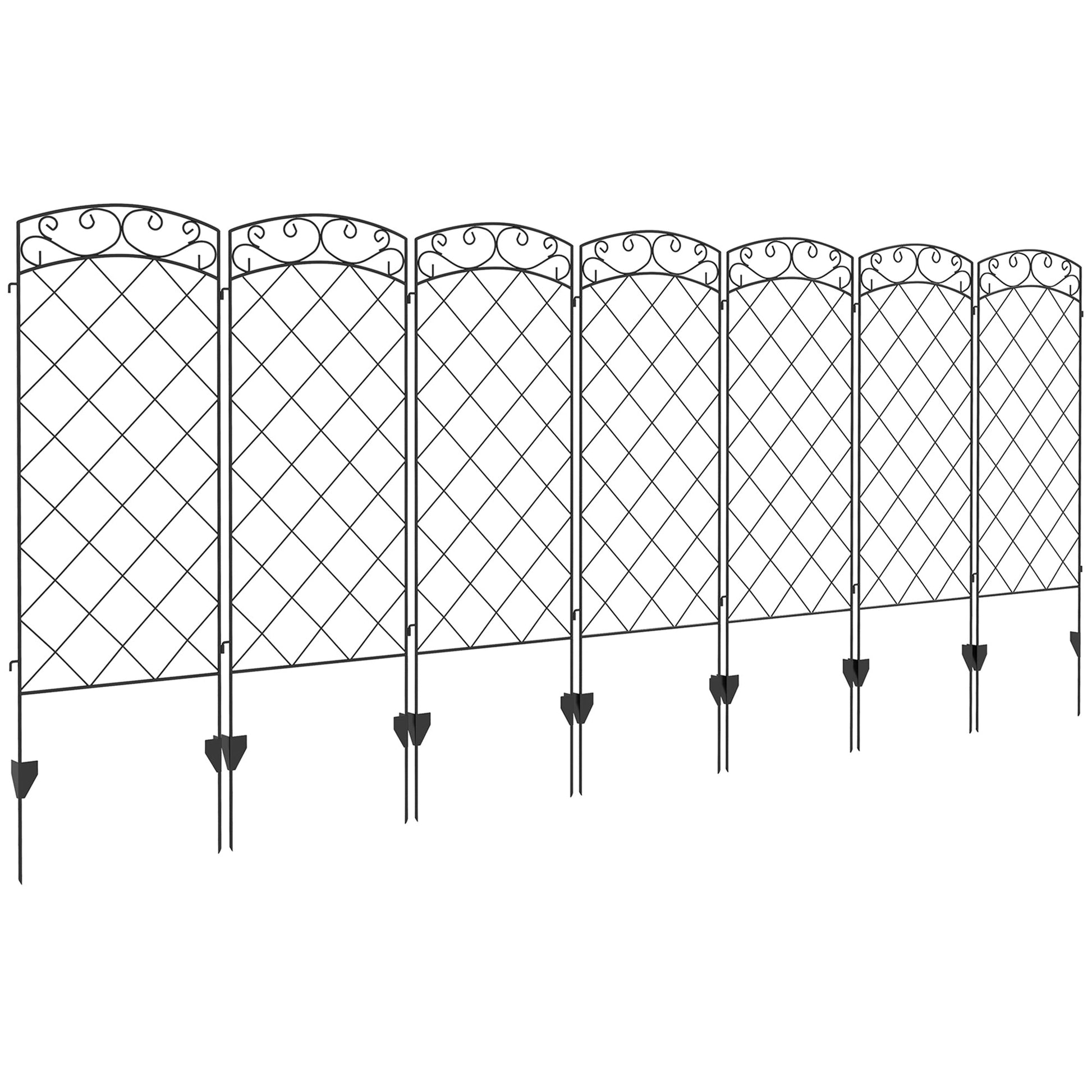 Garden Fence, 7 Pack Steel Fence Panels, 11.3' L x 43" H, Rust-Resistant Animal Barrier, Decorative Border Flower Edging for Yard, Patio, Outdoor Decor, Swirl Vines