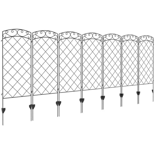 Garden Fence, 7 Pack Steel Fence Panels, 11.3' L x 43" H, Rust-Resistant Animal Barrier, Decorative Border Flower Edging for Yard, Patio, Outdoor Decor, Swirl Vines