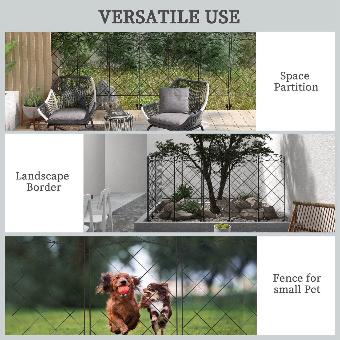 Garden Fence, 7 Pack Steel Fence Panels, 11.3' L x 43" H, Rust-Resistant Animal Barrier, Decorative Border Flower Edging for Yard, Patio, Outdoor Decor, Swirl Vines