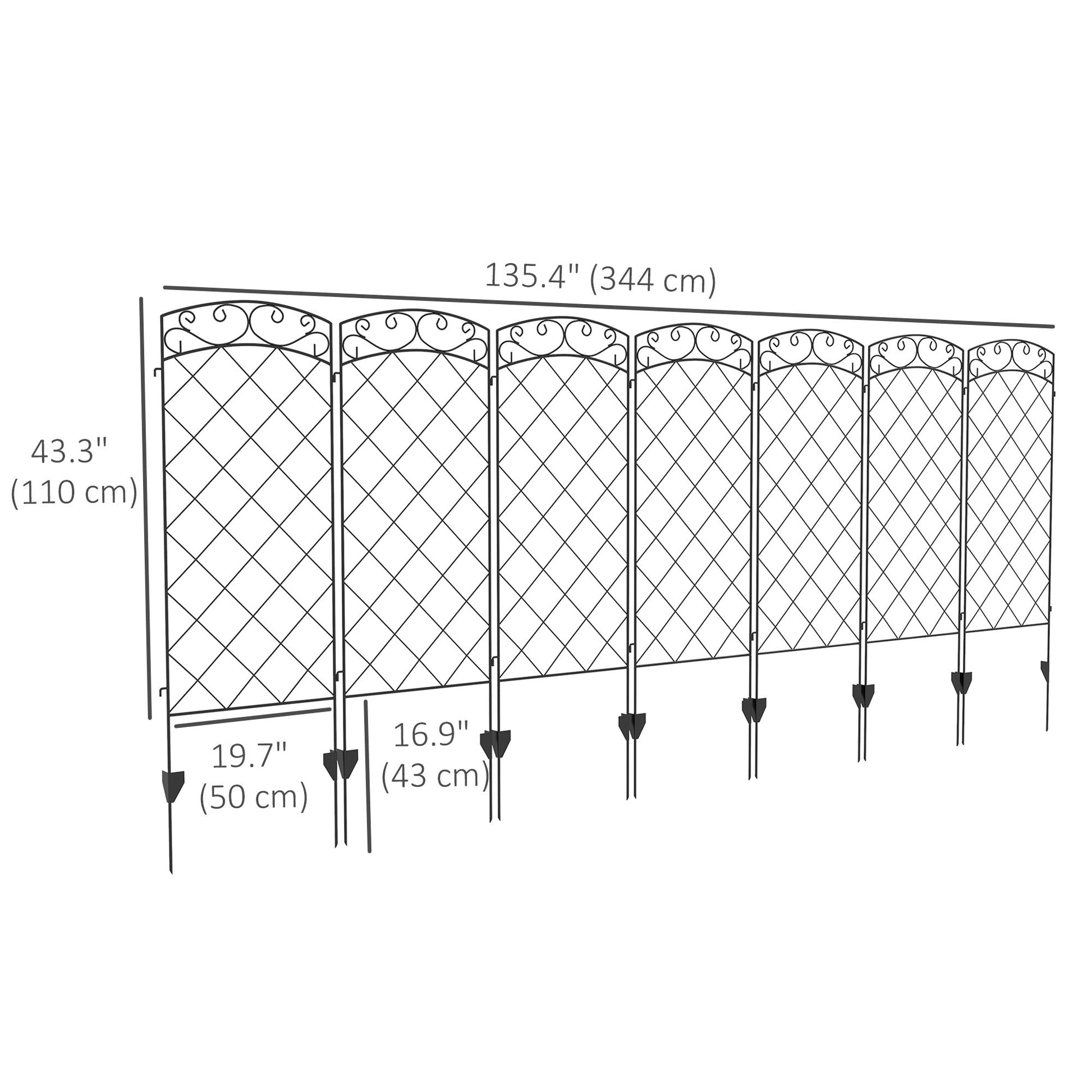 Garden Fence, 7 Pack Steel Fence Panels, 11.3' L x 43" H, Rust-Resistant Animal Barrier, Decorative Border Flower Edging for Yard, Patio, Outdoor Decor, Swirl Vines