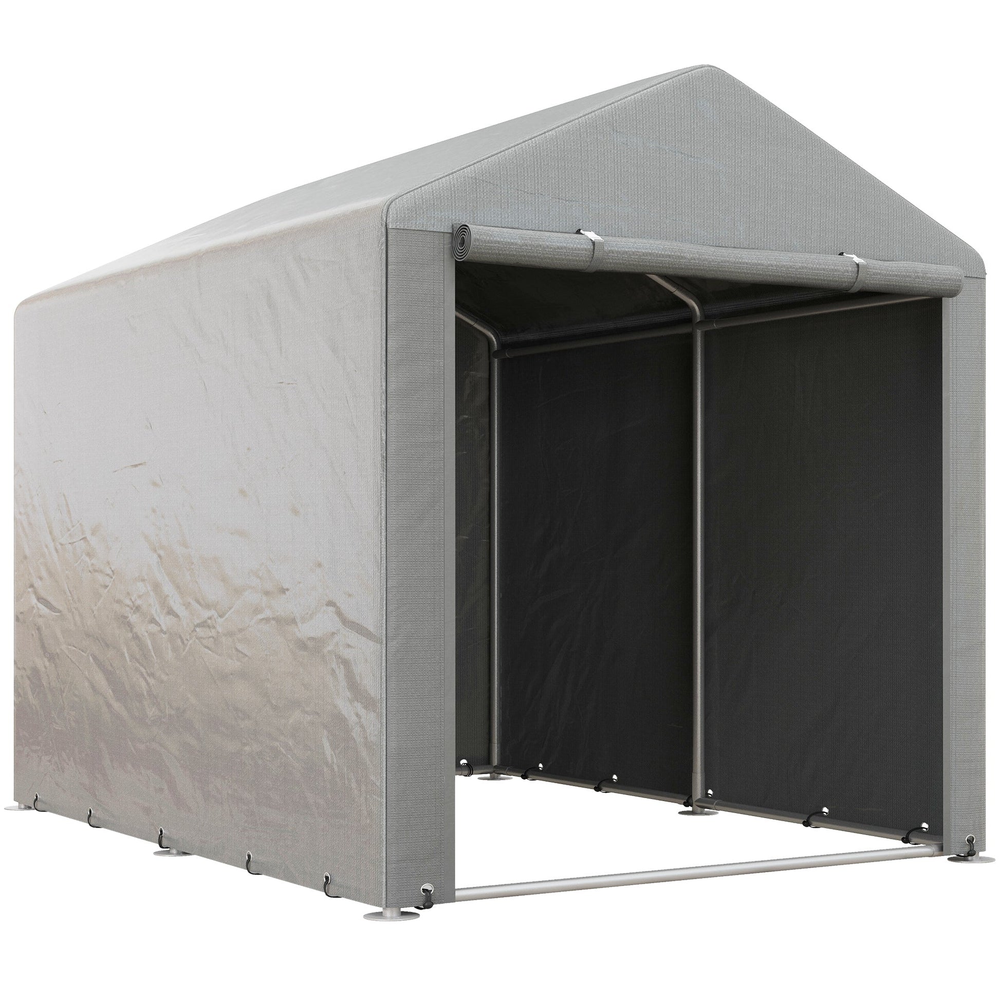 5.2 x 7.2 ft Portable Shed, Outdoor Storage Shed Bike Tent with Waterproof Cover, Galvanized Steel Frame & Roll-up Door for Bikes, Garden Tools, Motorcycles,, Light Grey