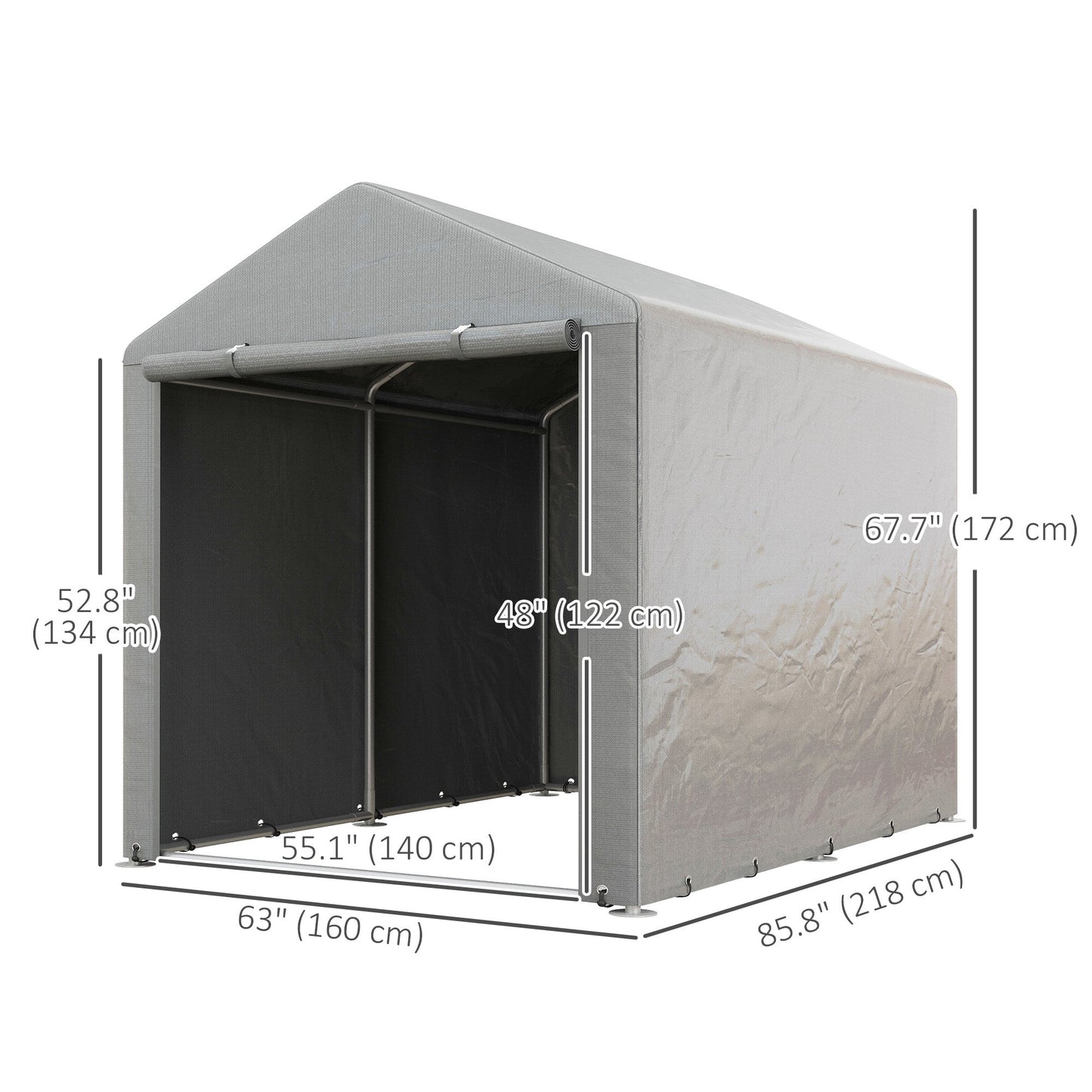 5.2 x 7.2 ft Portable Shed, Outdoor Storage Shed Bike Tent with Waterproof Cover, Galvanized Steel Frame & Roll-up Door for Bikes, Garden Tools, Motorcycles,, Light Grey