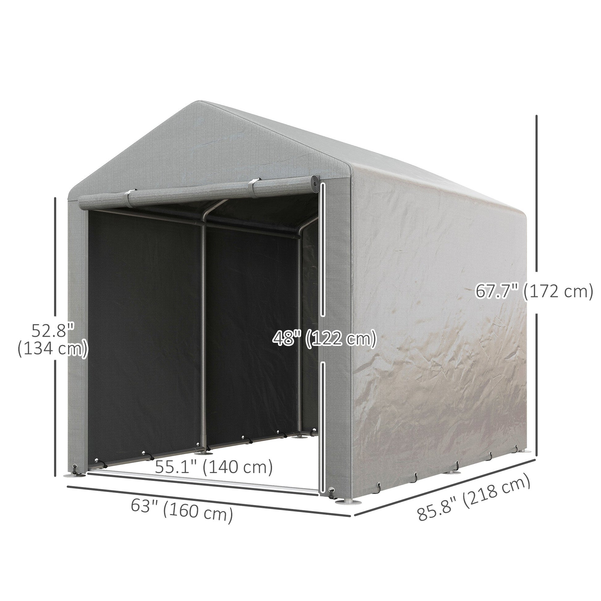 5.2 x 7.2 ft Portable Shed, Outdoor Storage Shed Bike Tent with Waterproof Cover, Galvanized Steel Frame & Roll-up Door for Bikes, Garden Tools, Motorcycles,, Light Grey